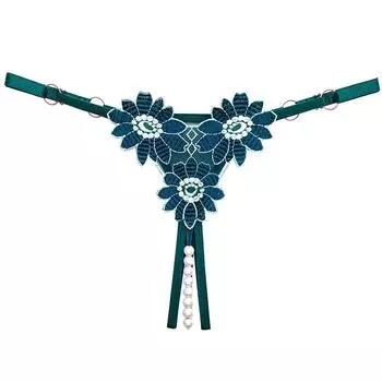 Эротические трусики женские стринги вышитые массажные искусственные жемчужины регулируемые заниженная талия нижнее белье открытые промежность трусики стринги нижнее белье для дома one size