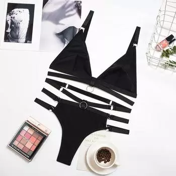 Эротический бандажный комплект нижнего белья, женские бюстгальтеры, черные беспроводные открытые бюстгальтеры, комплекты сексуального нижнего белья S