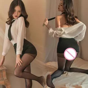 Эротическое белье Костюм секретаря для женщин Наряд учителя Ролевые костюмы Мини-платье Прозрачный кардиган Комплект L