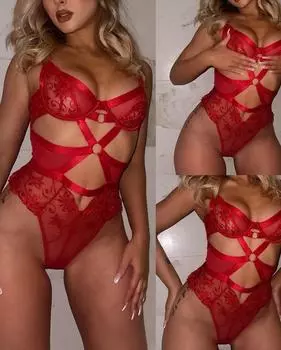Эротическое белье Новая женская сексуальная цельная одежда с горячей вышивкой цветов Сексуальное женское белье со стальным кольцом S