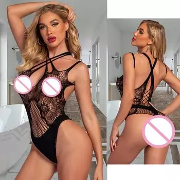 Эротическое белье Сексуальные сетчатые боди-чулки для женщин Hotsweet Crotchless Teddies Bodysuits Женское сексуальное нижнее белье больших размеров XS