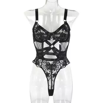 Эротическое белье Женская сексуальная цельная одежда с вышивкой цветов Сексуальное женское белье со стальным кольцом S красный