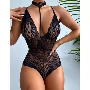 Эротическое белье Женское кружевное боди Perspective Teddy Bodysuit Drawstring Seduction Babydoll Bodysuit Mujer Sexi Эротическое экзотическое белье S