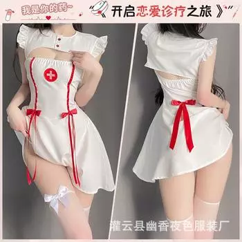 Эротическое белье женское сексуальное соблазнение медсестры пижама униформа кровать бесплатно горячая страсть костюм M (80-55 kg)