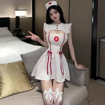 Эротическое белье женское сексуальное соблазнение медсестры пижама униформа кровать бесплатно горячая страсть костюм M (80-55 kg)