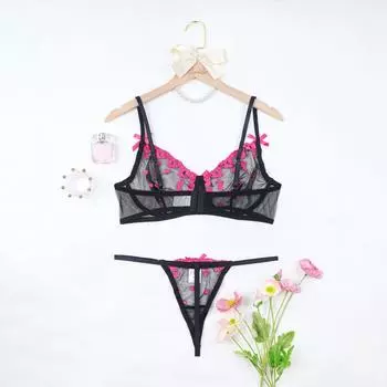 Эротическое нижнее белье Fat MM большого размера, сексуальное прозрачное с вышивкой на бретелях, комплект нижнего белья с тремя точками 1XL