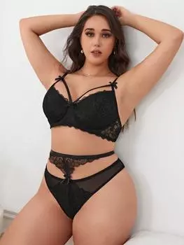 Эротическое нижнее белье Fat MM большого размера с тремя точками, сексуальное прозрачное кружевное белье 1XL