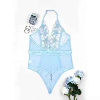 Эротическое нижнее белье Fat MM, цельный комплект с подвязками для чулок, сексуальный прозрачный кружевной комплект с открытой спиной 1XL