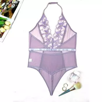 Эротическое нижнее белье Fat MM, цельный комплект с подвязками для чулок, сексуальный прозрачный кружевной комплект с открытой спиной 1XL