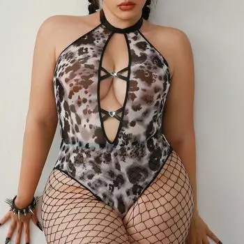 Эротическое нижнее белье Fat MM, цельный комплект с подвязками для чулок, сексуальный прозрачный кружевной комплект с открытой спиной S