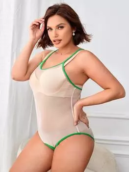 Эротическое нижнее белье Fat MM, цельный пижамный комплект с бретельками через шею, сексуальный прозрачный кружевной комплект. 1XL