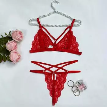 Эротическое нижнее белье Fat MM, комплект из трех точек с перекрестными бретелями, сексуальный прозрачный кружевной комплект 1XL