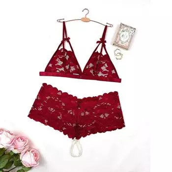 Эротическое нижнее белье Fat MM с цепочкой из бисера, трехточечный комплект с открытой спиной, сексуальный прозрачный кружевной комплект 0XL