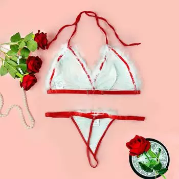 Эротическое нижнее белье Fat MM с тремя точками, рождественский крой, сексуальное прозрачное кружевное нижнее белье с открытой спиной S