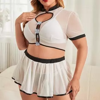 Эротическое нижнее белье Fat MM с тремя точками и росой, сексуальный прозрачный кружевной комплект 1XL