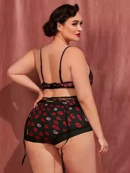 Эротическое нижнее белье Fat MM с разрезом и поясом для чулок, сексуальный прозрачный кружевной комплект 1XL