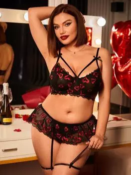 Эротическое нижнее белье Fat MM с вышивкой и поясом для чулок, комплект из сексуального прозрачного кружева 1XL