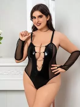 Эротическое нижнее белье Fat MM, сексуальный кожаный кружевной костюм с перчатками 1XL