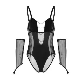 Эротическое нижнее белье Fat MM, сексуальный кожаный кружевной костюм с перчатками 1XL