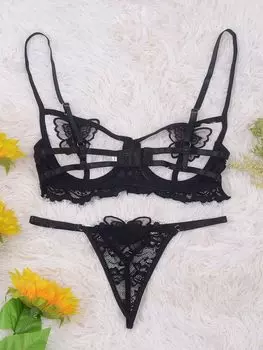 Эротическое нижнее белье Fat MM, трехточечный бюстгальтер, сексуальный прозрачный кружевной костюм S 1XL