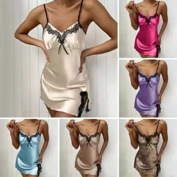 Эротическое нижнее белье пижама с глубоким V-образным вырезом весна-лето сексуальная ночная рубашка подтяжки атласная открытая спинка милая кружевная пижама L