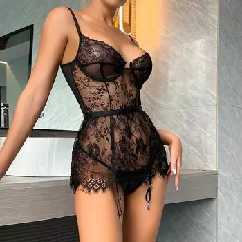 Эротическое нижнее белье, продажа тонкой кружевной перспективной веселой ночной рубашки с нерегулярным подолом, сексуальный забавный комплект S