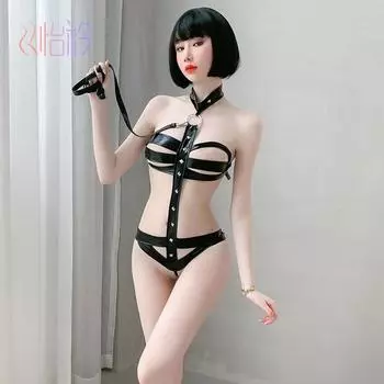 Эротическое нижнее белье Yijin, альтернативная сексуальная одежда на веревке с тяговым канатом, открытая грудь, дикий лакированный кожаный комбинезон 7974 one size fits all
