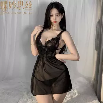 Эротическое нижнее белье женское глубокий V сексуальный сетчатый перспективный соблазн кружевной тонкий ночной рубашки очарование 6 average code (sticker code)