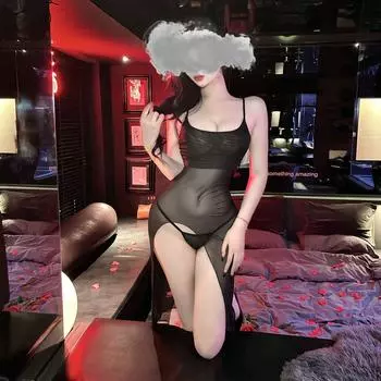 Эротическое нижнее белье женское сексуальное длинное платье с подтяжками прозрачная пижама соблазн пижама сетчатый перспективный костюм экстремальный соблазн One size