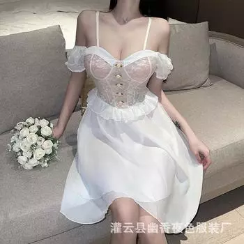 Эротическое нижнее белье женское сексуальное роза вышивка перспектива пижама страсть соблазн чистое желание фея ночная рубашка 66 average size (80-55kg)