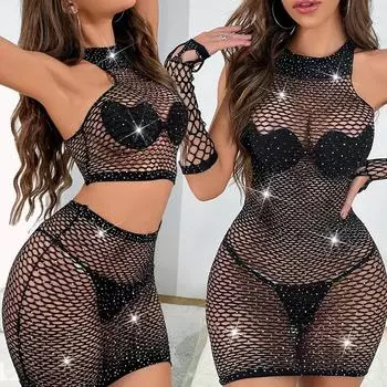 Эротическое платье с вырезом в перспективе корсет Babydolls ночная рубашка сексуальное женское нижнее белье костюм Flash Mesh пижамы Ropa Mujer S