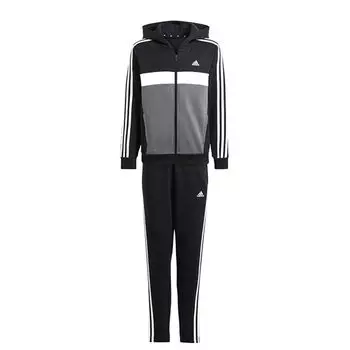 Jersey Top and Bottom Set Tiberio 3 Stripes Color Block Fleece Tracksuit Kids DTP57 Five J150 [Adidas] Top Black/White/Gray Bottom Black/White