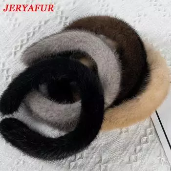 JERYAFUR 2023 женские роскошные зимние повязки на голову из натурального меха норки Высокое качество повязка для волос из натурального меха женская мода обруч для волос пушистый подарок
