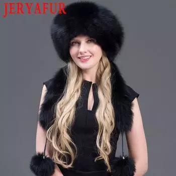 JERYAFUR теплая женская зимняя шапка из натурального меха лисы в стиле пэчворк, кепка из натуральной кожи, русская шапка-бомбер