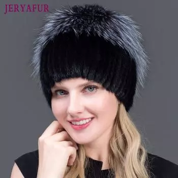 JERYAFUR, женская шапка из натурального меха лисы, из натурального меха норки, зимние шапки для женщин, розовые стразы, пэчворк, разные цвета, шапочки белый