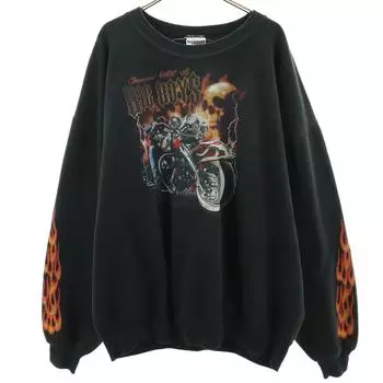 JERZEES 90s 00s Old Fire Pattern Biker Skull Long sleeve Print sweat 2XL Men s Used