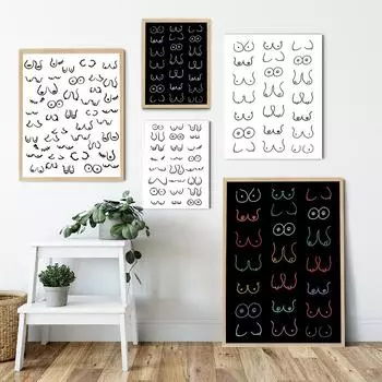 Эскиз груди, черно-белая картина на холсте, абстрактная линия, женское название, картина, постер, скандинавская простота 21cm30cm NoFrame