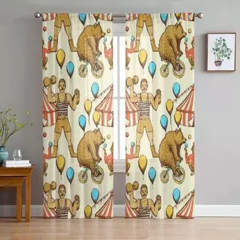 Эскиз кругов бесшовный узор в винтажном стиле шифоновые прозрачные шторы Декор для гостиной и спальни оконные вуали тюлевые занавески 135W x 114H(cm)