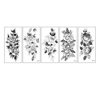 Эскиз татуировки роза цветок черно-белая татуировка наклейки набор из 5 штук, BK-03, 1 набор