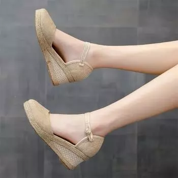 Эспадрильи на танкетке женские сандалии летние новинки женские удобные повседневные туфли сандалии для вечеринок обувь Zapatillas Mujer Verano 34 бежевый