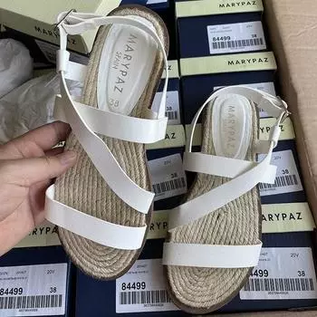 Эспадрильи Сандалии Женские Кожаные Летние Сандалии На Плоской Подошве Пляжные Женские Сандалии Большие Размеры Рыбацкая Обувь Сандалии С Пряжкой На Ремне 36 белый