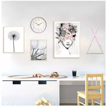 Эстамп Живопись Рид Одуванчик Перо Девушка Картина Настенное Искусство Модульный Холст Плакат 21cm30cm NoFrame