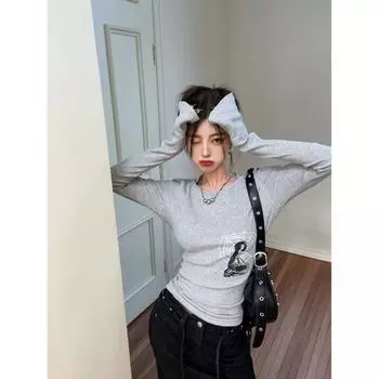 Эстетическая футболка Женские эластичные обтягивающие топы Укороченные топы Y2k Vintage Футболки с графическим принтом Американские ретро-футболки S чёрный