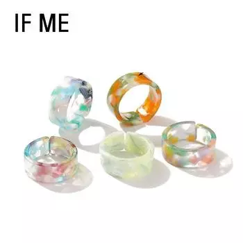 Эстетическая гипербола, простые толстые розовые градиентные цветные прозрачные акриловые кольца из смолы, набор для женщин и девочек, необычные кольца, ювелирные изделия