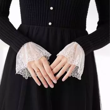 Эстетическая красота Богиня Темперамент Кружева Поддельные Рукава Сетка Кружева Универсальный Свитер Украшен Поддельными Манжетами белый