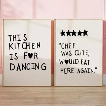 Эстетическая кухня, милая настенная художественная картина для приготовления пищи, минималистичная картина с сердцем, черная цитата, принт плаката, скандинавский холст, картина для комнаты, домашний декор, без рамки 21*30cm