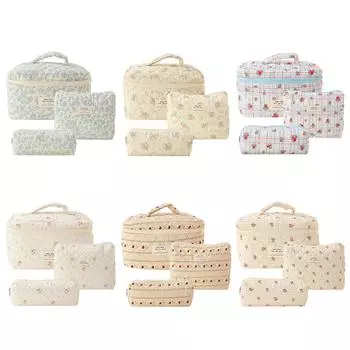 Эстетическая сумка для туалетных принадлежностей с принтом, женская сумка-органайзер с мягкой подкладкой, большая вместительная хлопковая сумка для хранения на молнии для девочек, набор Style one