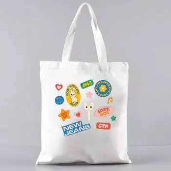 Эстетическая сумка-тоут, холщовая многоразовая повседневная сумка для покупок, популярная в корейском стиле женская сумка через плечо, сумка-тоут WHITE