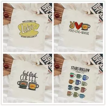 Эстетическая сумка-тоут с графическим принтом Harajuku для женщин, холщовые сумки через плечо, женские сумки для шопинга, эко-модные сумки для девочек 35x40cm