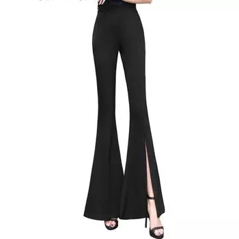 Эстетическая уличная одежда в стиле Харадзюку, летние женские шифоновые брюки с высокой талией, женские узкие расклешенные брюки, женские брюки S чёрный